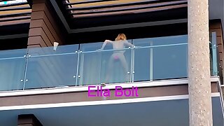She Caught me when I Spy her riding a Big Dildo and Squirting in Balcony ELLA BOLT