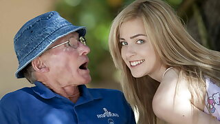 Beautiful teen sucks grandpa not allowed and she swallows it all